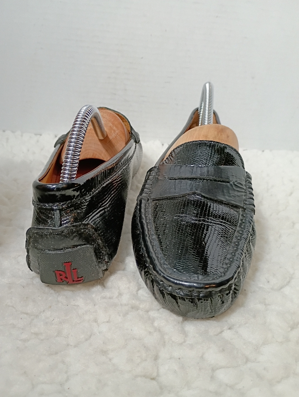Ralph Lauren Camila Driving Loafers Black Patent Embossed Leather Mens 9 RL - Picture 8 of 12